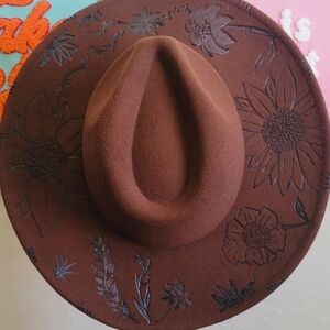 Wood burn wide brim hat